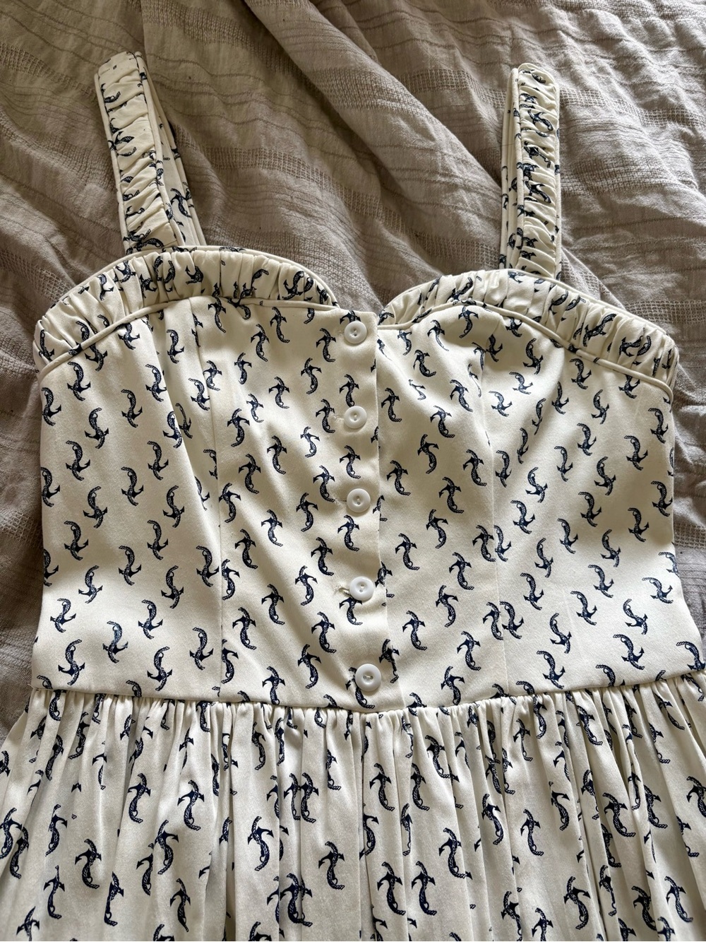 Unique Vintage White  Sundress with Navy Anchor Print - Picture 6 of 7
